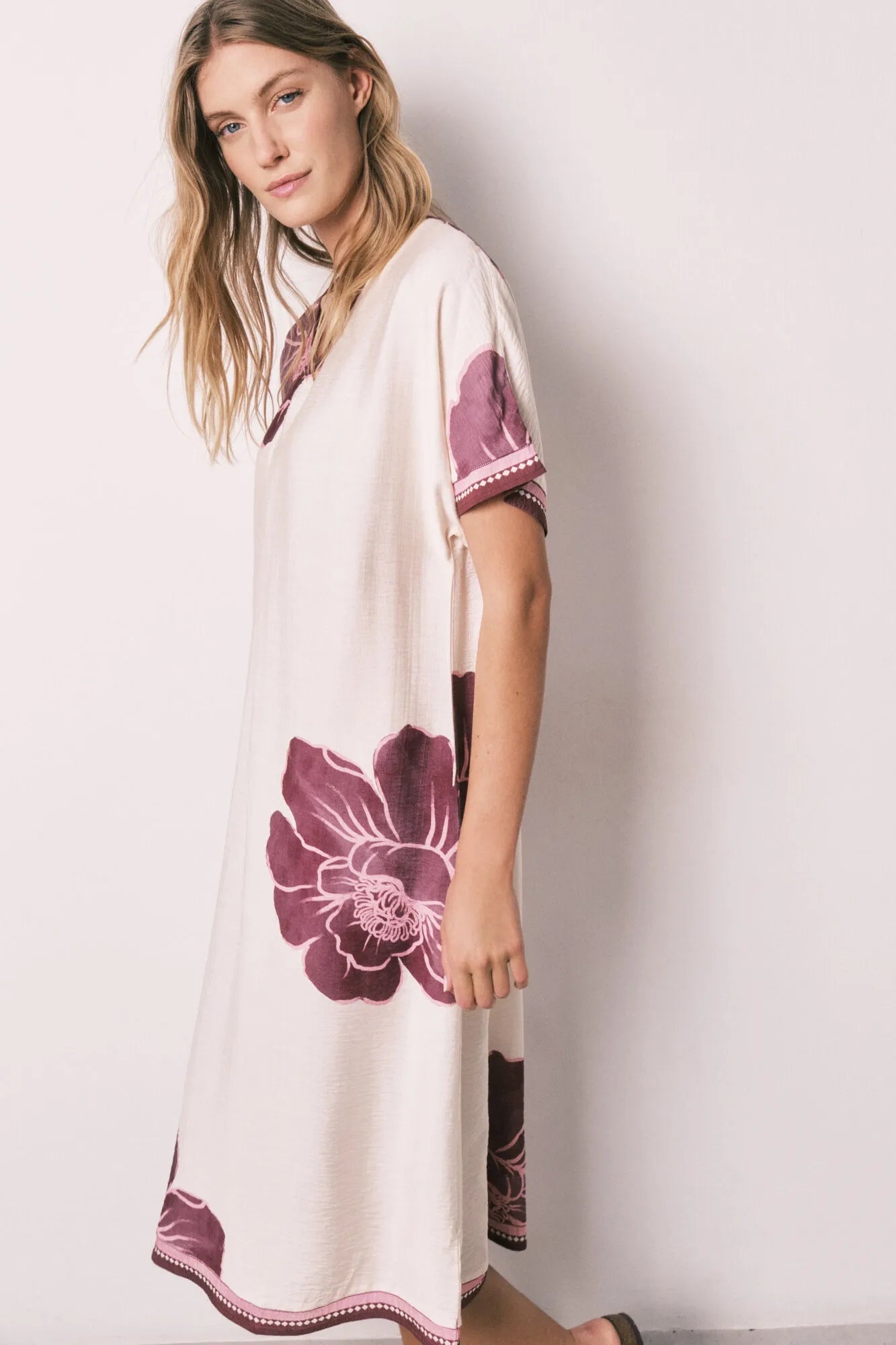 Women Secret White Print Women Floral Short Sleeve Long Dress SKU: 4363641_97 Image 04