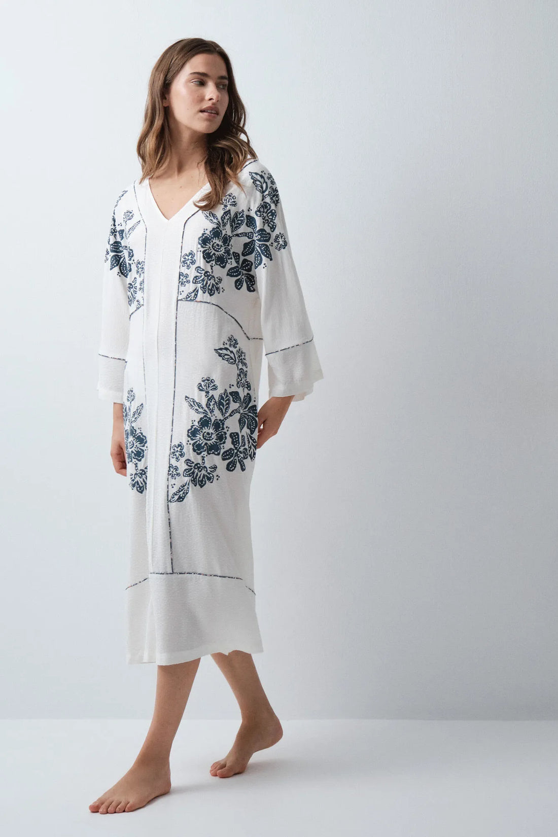 Women Secret Ivory Women White Floral Print Viscose Kaftan Dress SKU: 4364645_96 Image 02