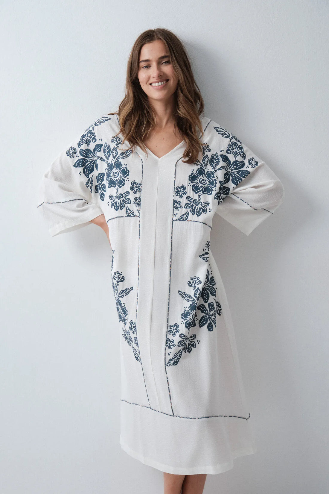Women Secret Ivory Women White Floral Print Viscose Kaftan Dress SKU: 4364645_96 Image 03