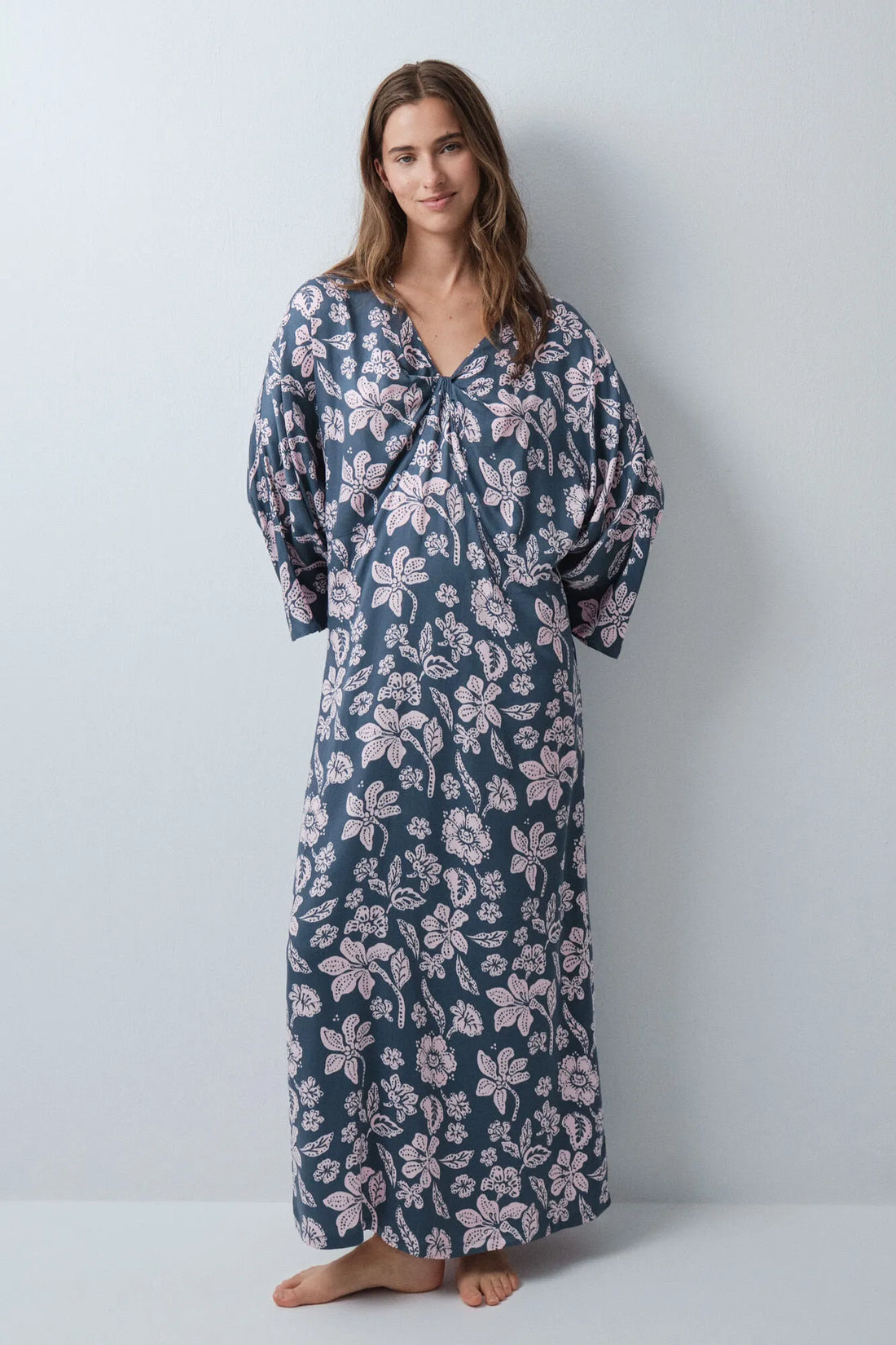 Women Secret Green Women Green Floral Print Viscose Kaftan Dress SKU: 4364646_24 Image 02