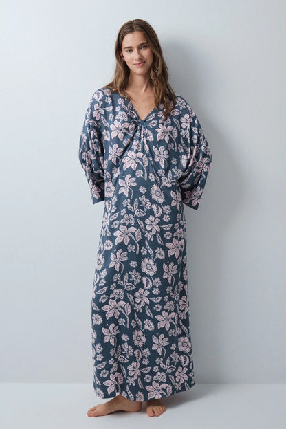 Women Secret Green Women Green Floral Print Viscose Kaftan Dress SKU: 4364646_24 Image 02