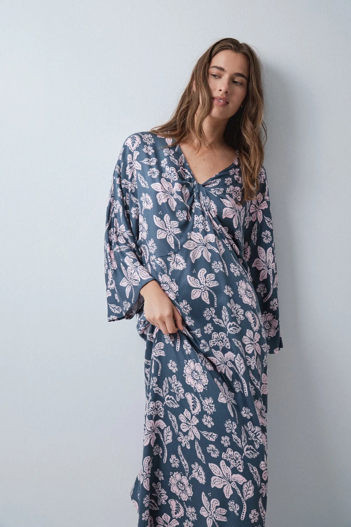 Women Secret Green Women Green Floral Print Viscose Kaftan Dress SKU: 4364646_24 Image 03