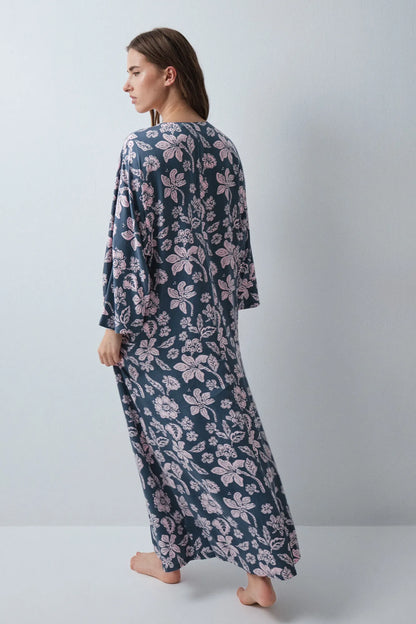 Women Secret Green Women Green Floral Print Viscose Kaftan Dress SKU: 4364646_24 Image 04