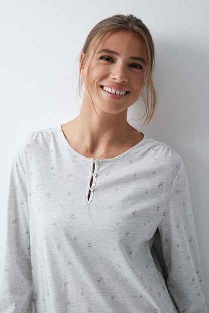 Women Secret Light Grey/Silver Women Floral Cotton Short Nightgown SKU: 4364652_48 Image 02