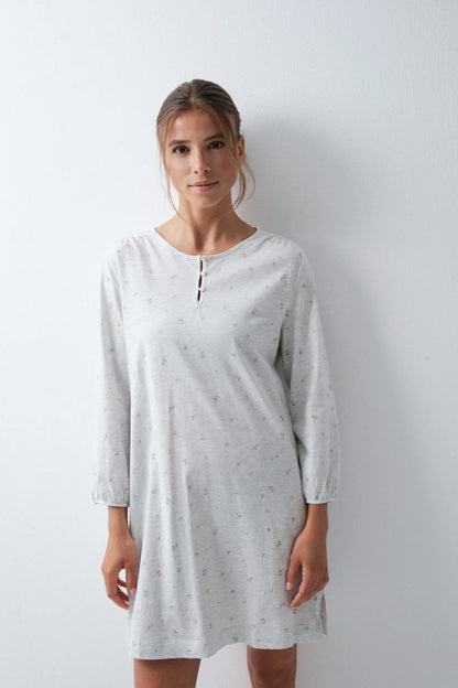 Women Secret Light Grey/Silver Women Floral Cotton Short Nightgown SKU: 4364652_48 Image 03