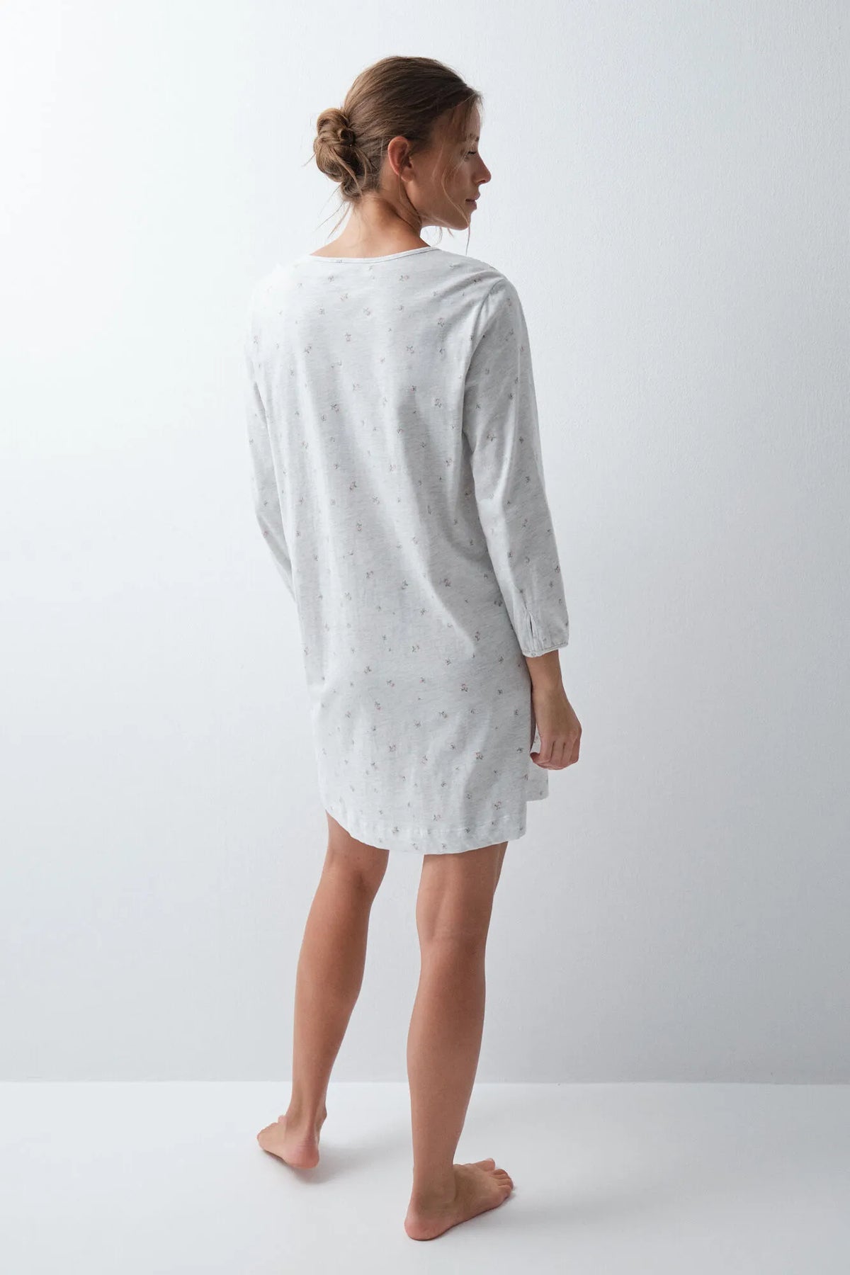 Women Secret Light Grey/Silver Women Floral Cotton Short Nightgown SKU: 4364652_48 Image 04