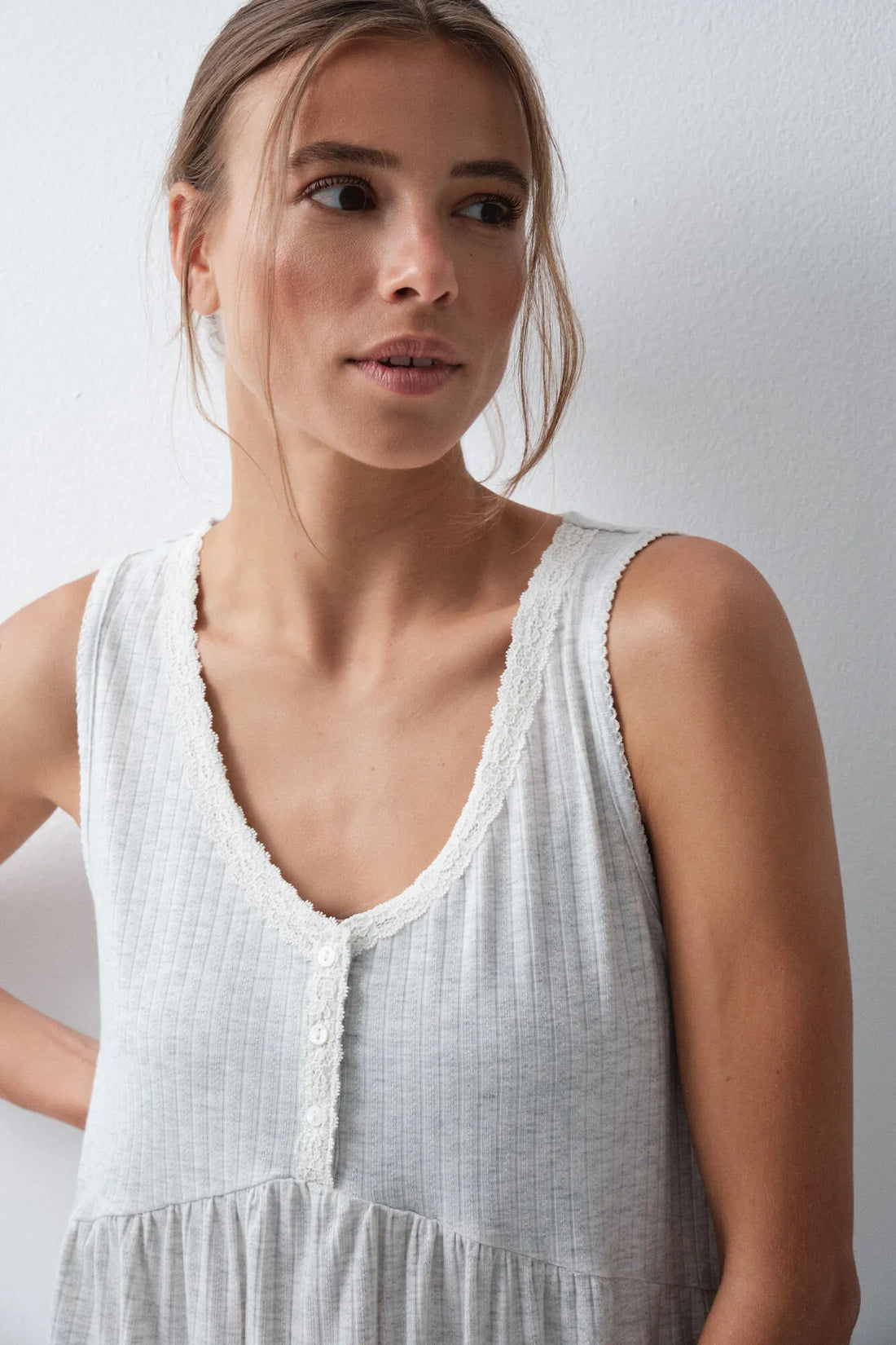 Women Secret Light Grey/Silver Women Grey Sleeveless Short Nightgown SKU: 4364653_48 Image 02