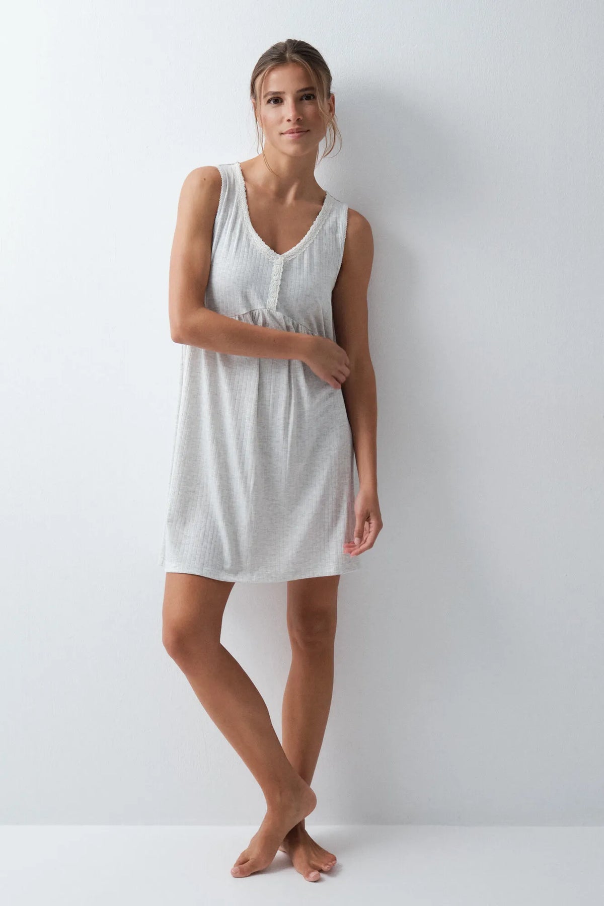 Women Secret Light Grey/Silver Women Grey Sleeveless Short Nightgown SKU: 4364653_48 Image 03