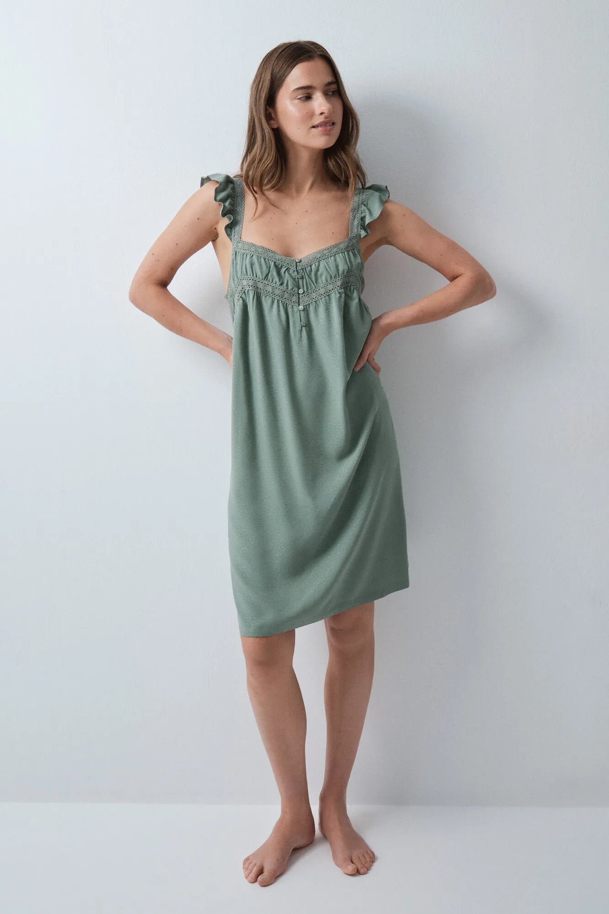 Women Secret Light Khaki Women Green Midi Strap Nightgown SKU: 4364654_94 Image 02