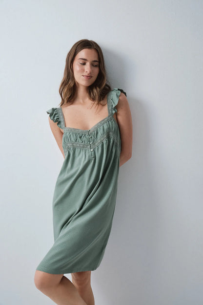 Women Secret Light Khaki Women Green Midi Strap Nightgown SKU: 4364654_94 Image 03