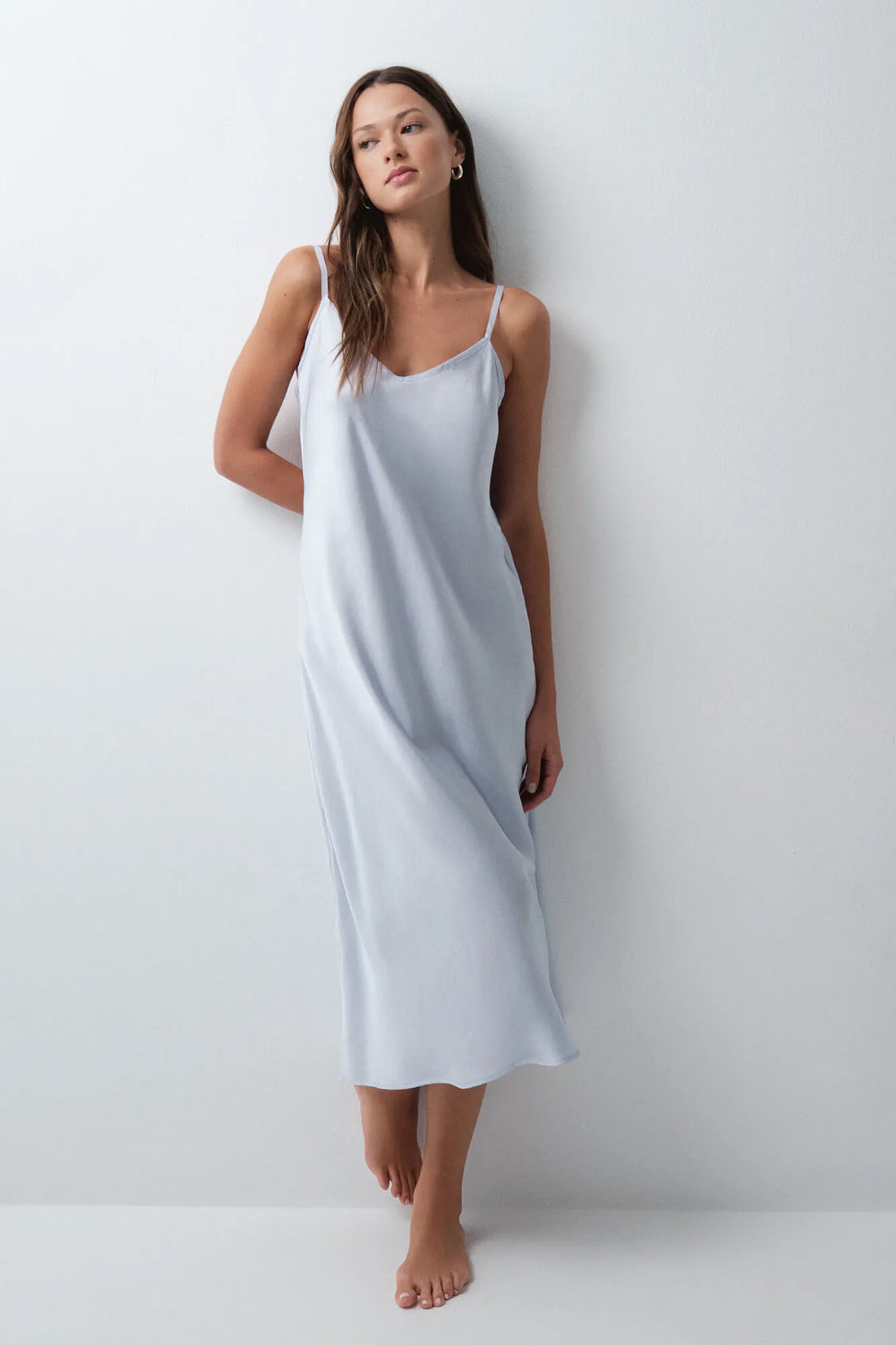 Women Secret Medium Blue Women Blue Satin-Finish Long Nightgown SKU: 4364657_14 Image 01
