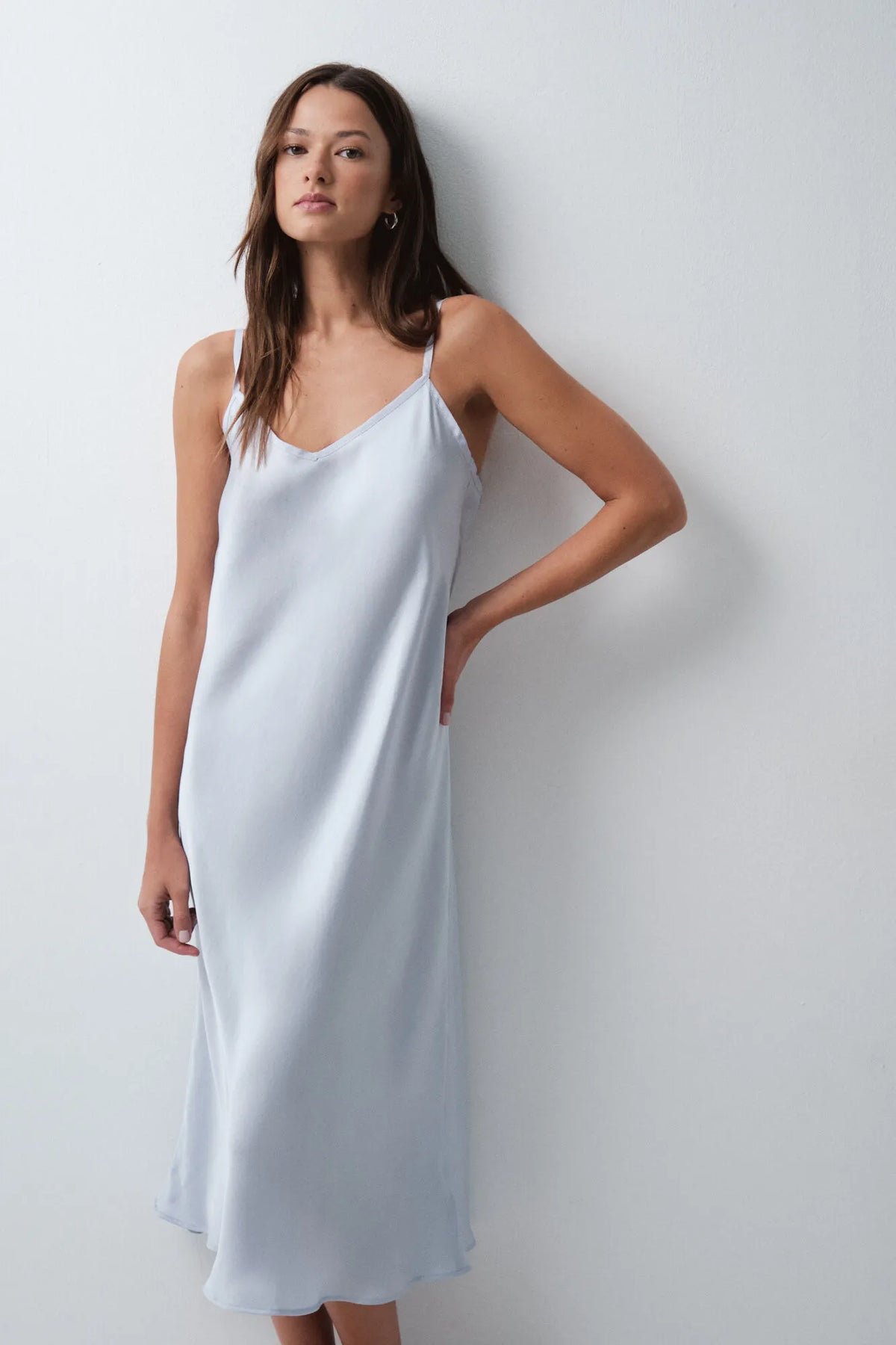 Women Secret Medium Blue Women Blue Satin-Finish Long Nightgown SKU: 4364657_14 Image 03