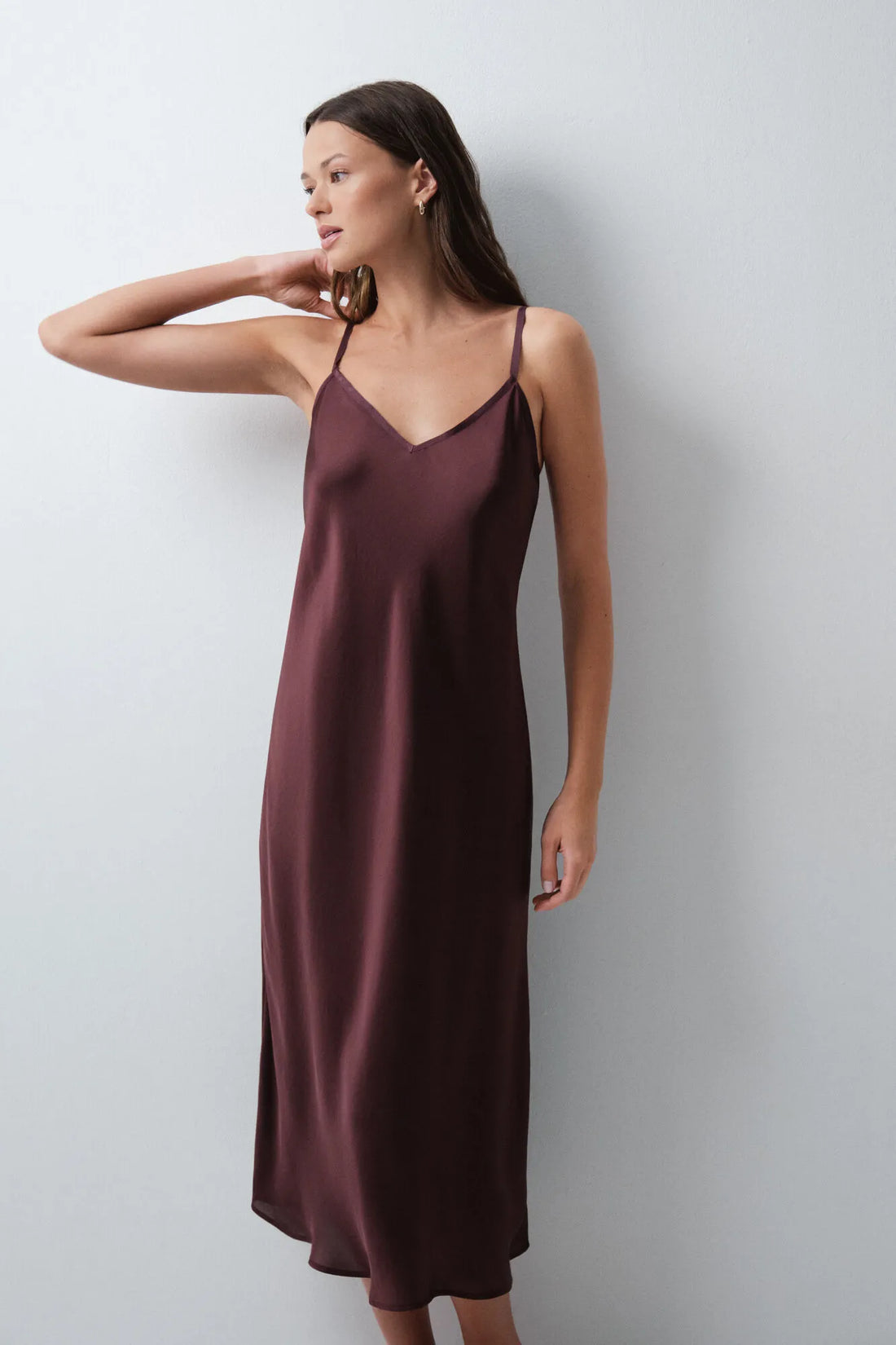Women Secret Wine Women Burgundy Satin-Finish Long Nightgown SKU: 4364669_68 Image 02