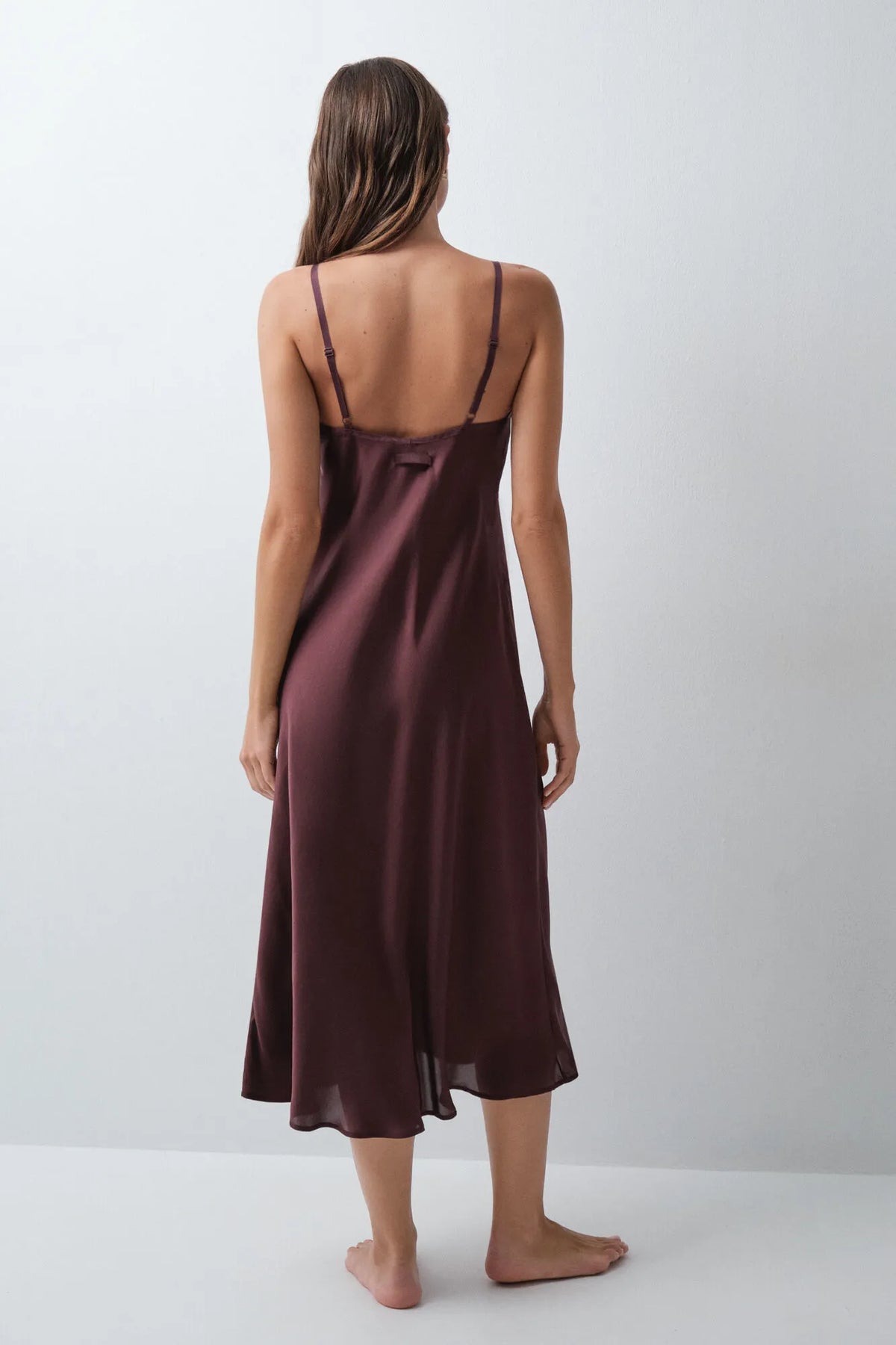 Women Secret Wine Women Burgundy Satin-Finish Long Nightgown SKU: 4364669_68 Image 05