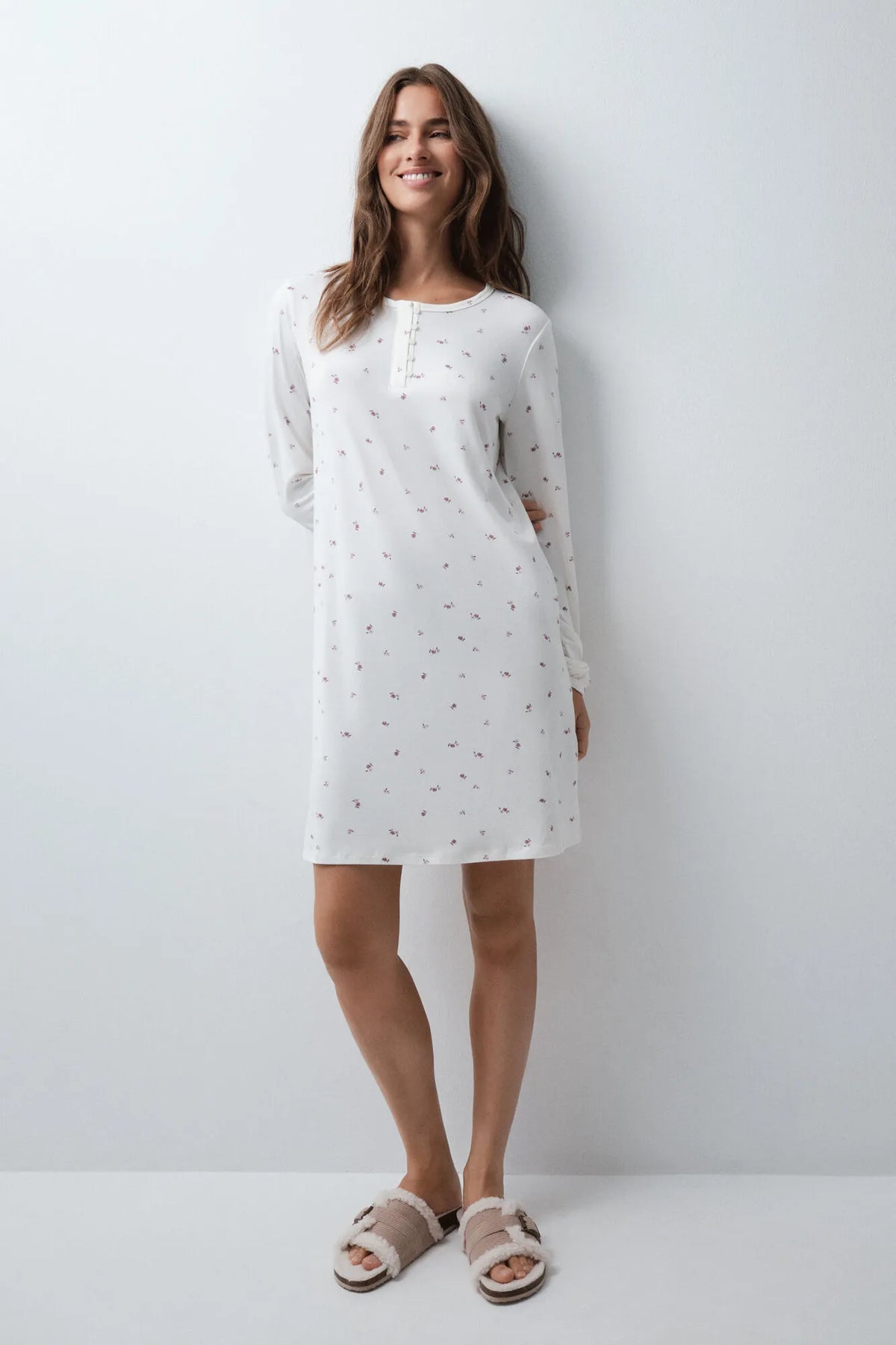 Women Secret White Print Women Floral Print Short Nightgown SKU: 4364670_97 Image 01