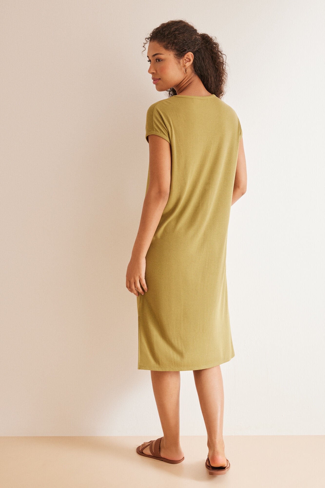 Light Khaki Short Sleeves Short Nightdress_4367481_93_03