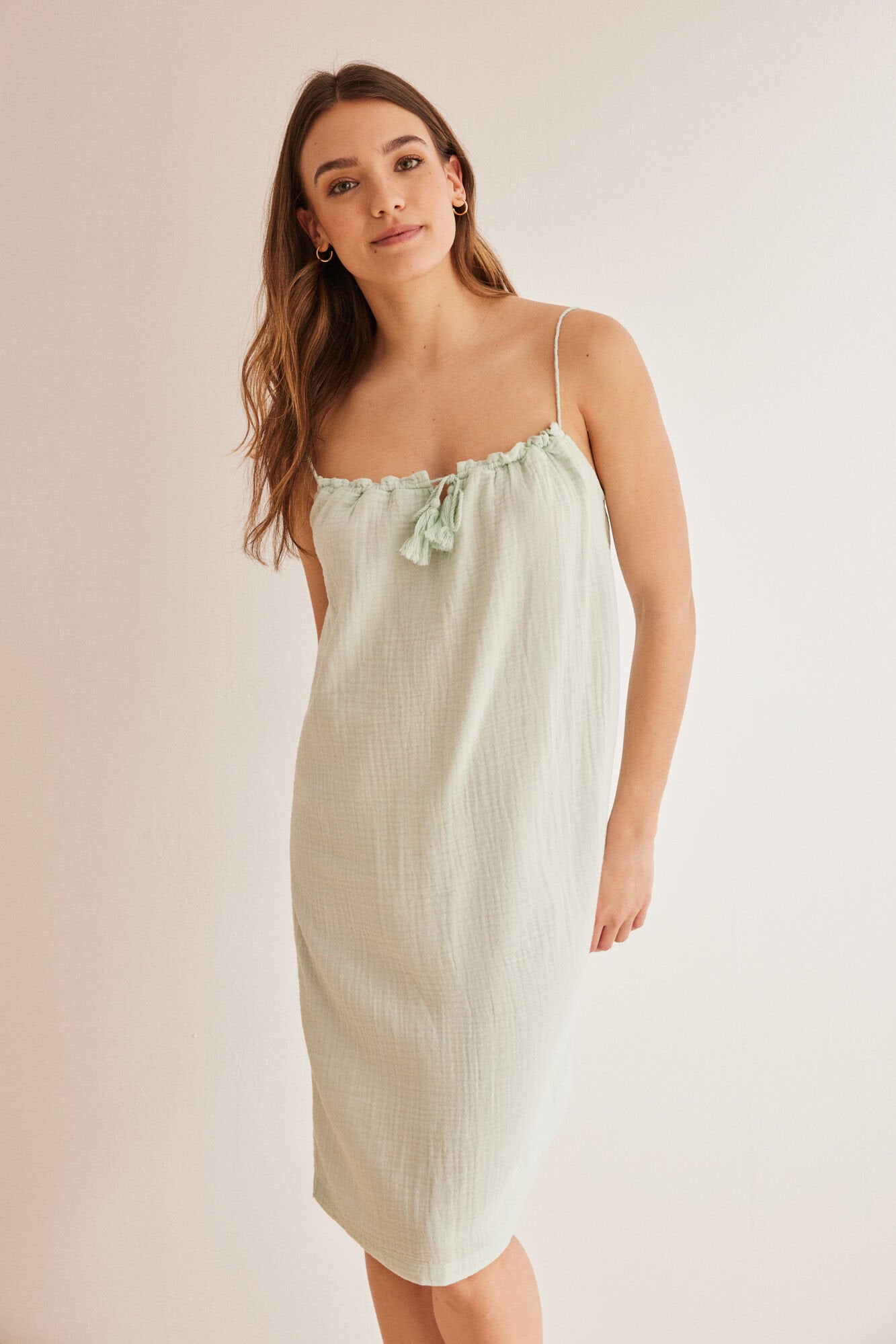 Green Straps Short Nightdress_4367484_28_01