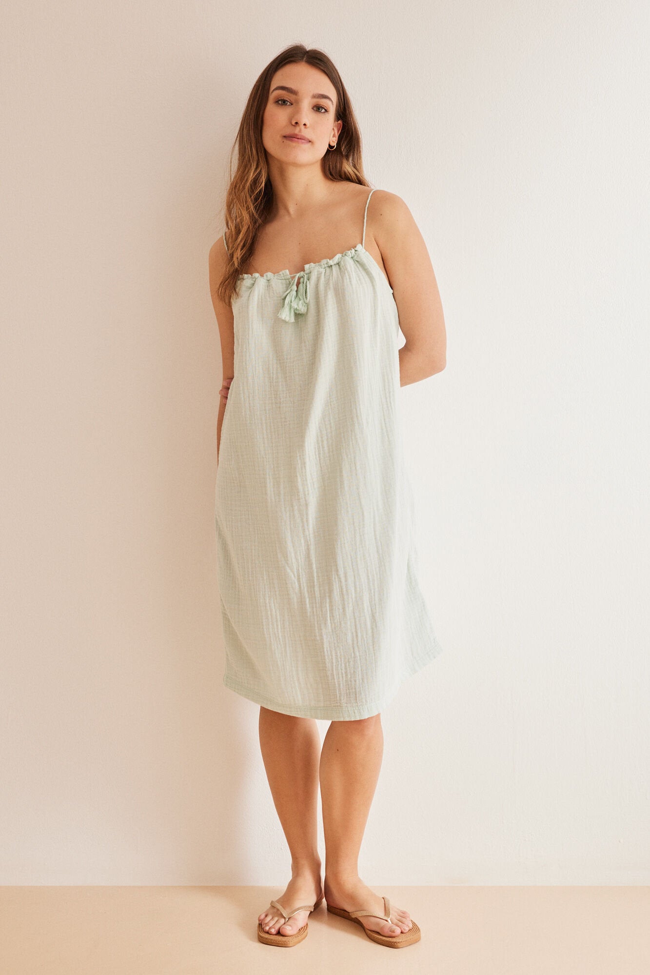 Green Straps Short Nightdress_4367484_28_03