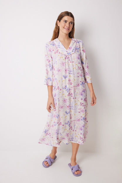 Viscose Midi Nightgown With Floral Print_01