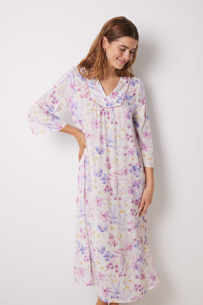 Viscose Midi Nightgown With Floral Print_03