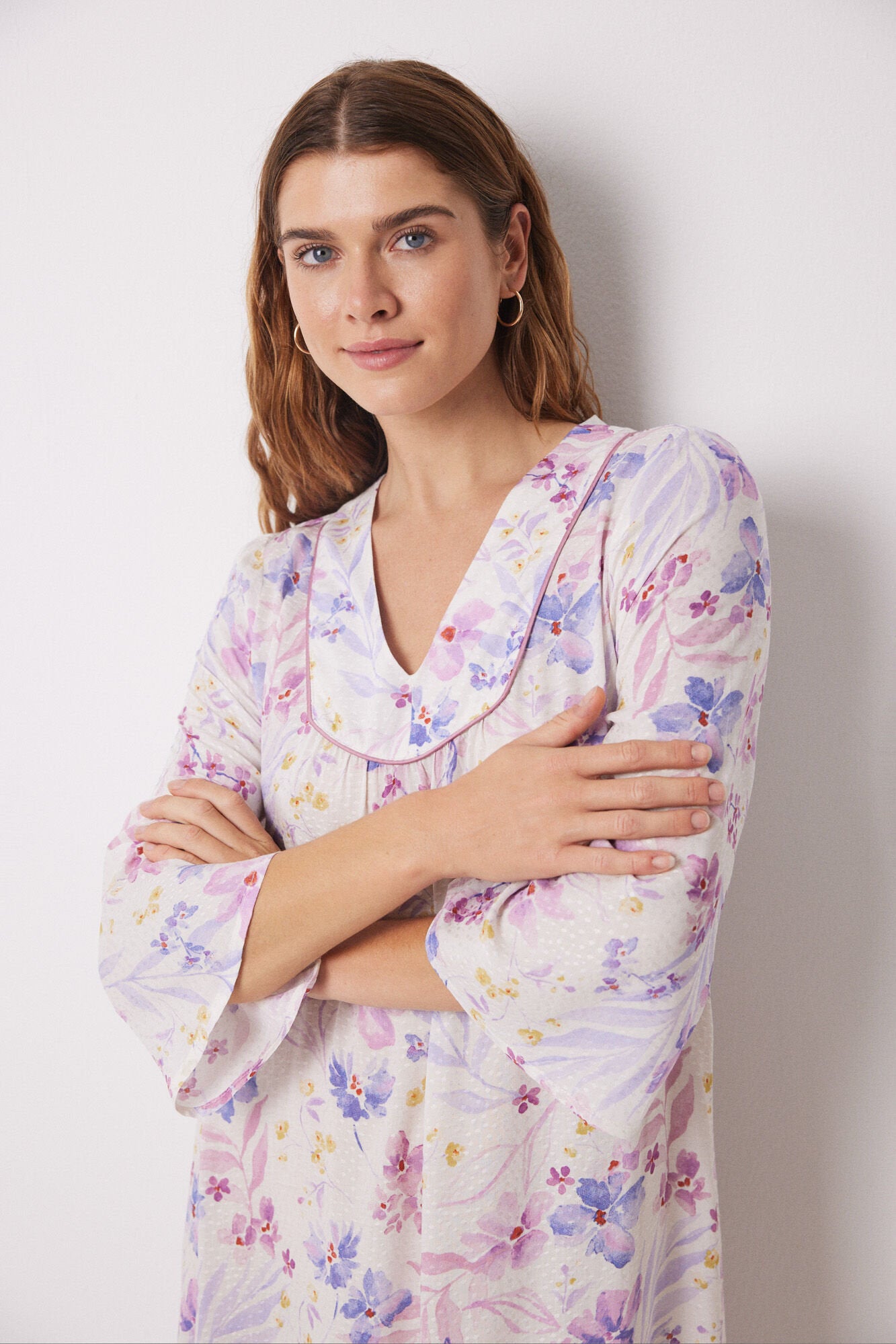 Viscose Midi Nightgown With Floral Print_04