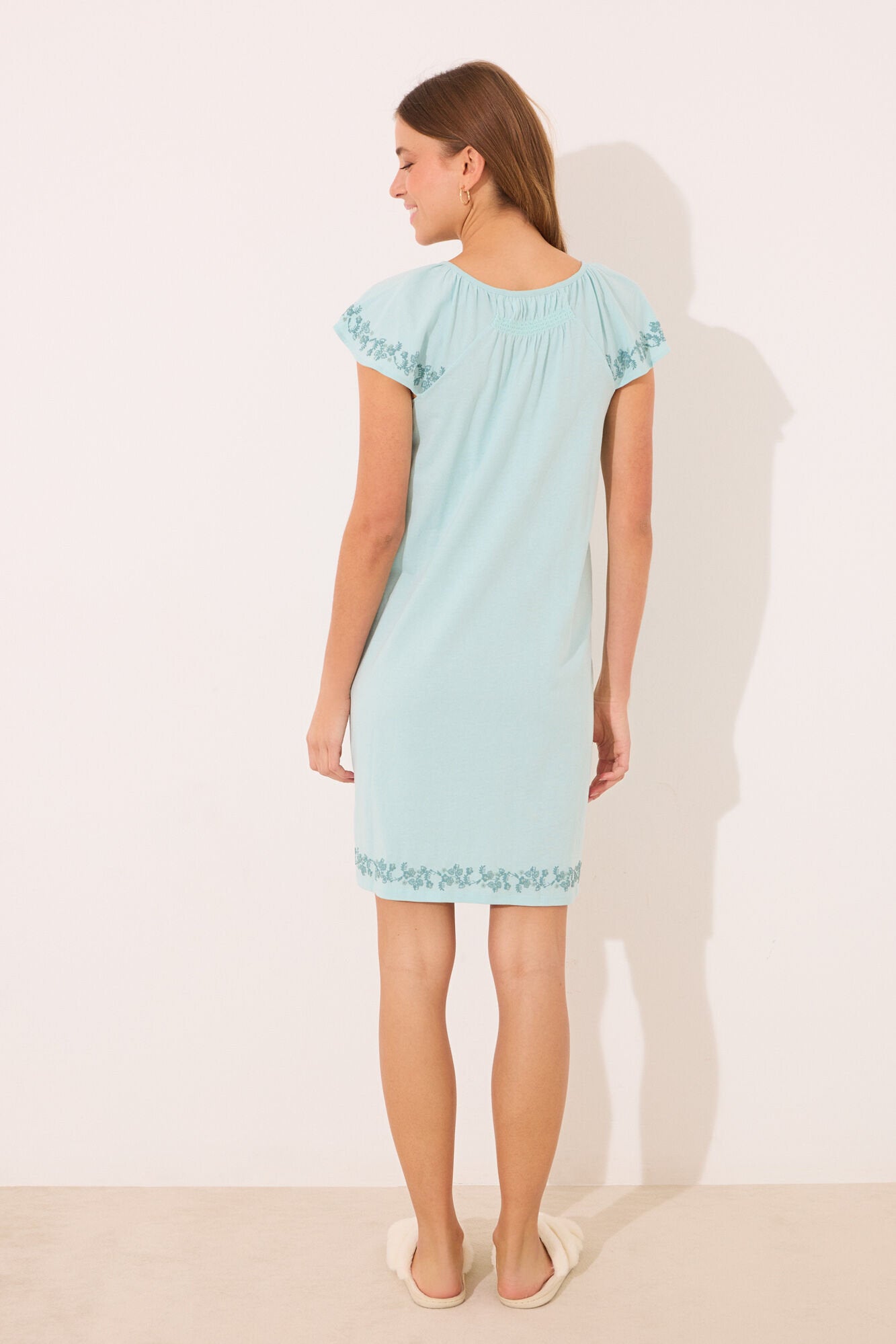 Women Secret_Short Nightgown 100% Cotton Green Embroidered_4369320_28_04