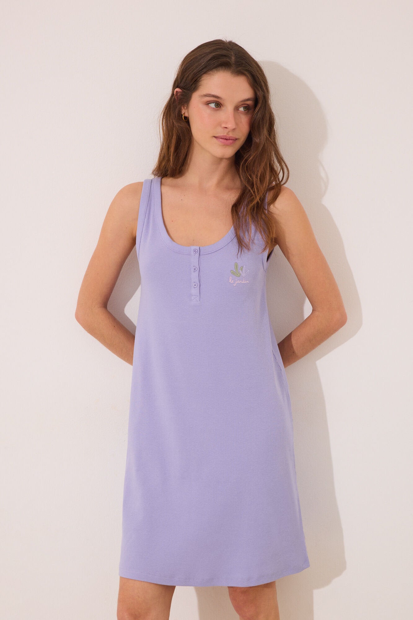 Women Secret_Lilac Cotton Ribbed Midi Nightgown_4369322_98_01