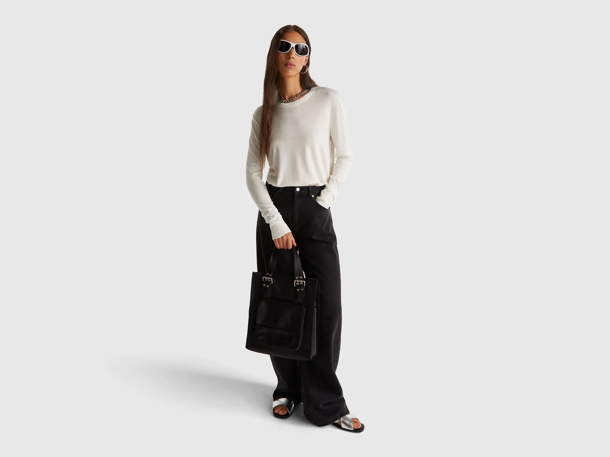 Benetton Black Women Wide-Fit Jeans SKU: 43UNDE02B_800 Image 01