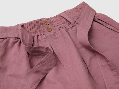 Benetton Mauve Girls Linen Blend Shorts with Sash SKU: 43WBC904H_04Z Image 03