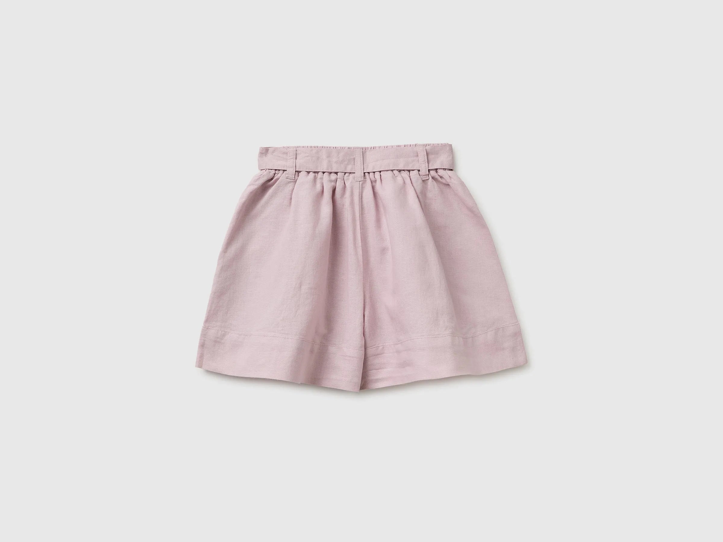 Benetton Pink Girls Linen Blend Shorts with Sash SKU: 43WBC904H_0C3 Image 02