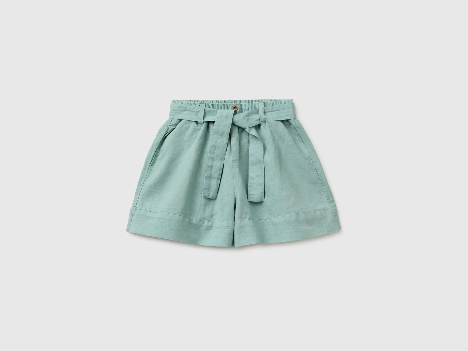 Benetton Aqua Girls Linen Blend Shorts with Sash SKU: 43WBC904H_30V Image 01