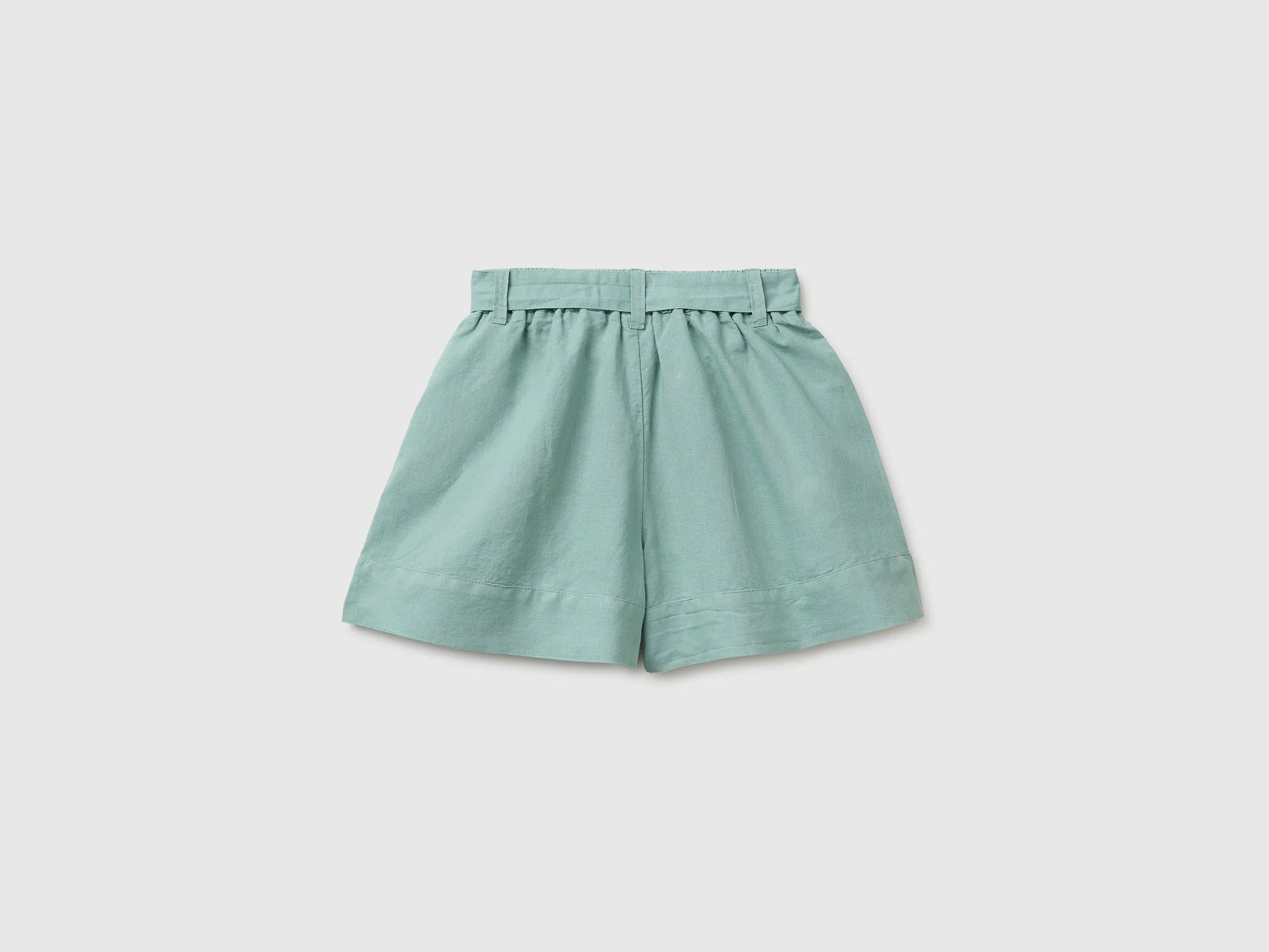 Benetton Aqua Girls Linen Blend Shorts with Sash SKU: 43WBC904H_30V Image 02