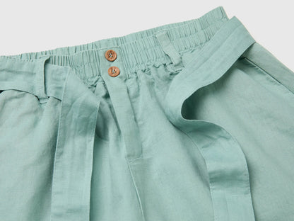 Benetton Aqua Girls Linen Blend Shorts with Sash SKU: 43WBC904H_30V Image 03