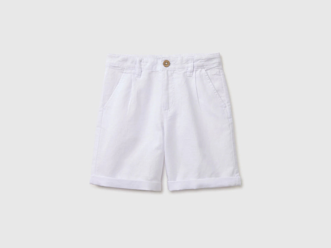 Benetton White Boys Linen Blend Shorts SKU: 43WBC904I_101 Image 01