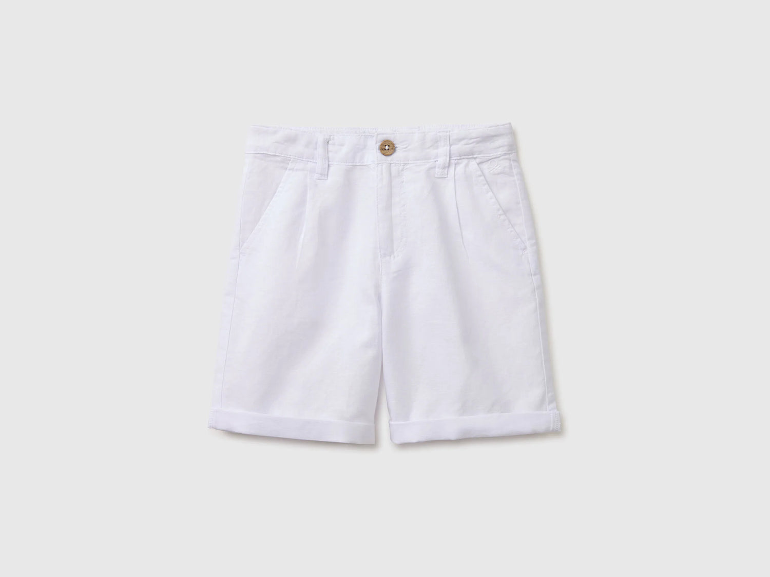 Benetton White Boys Linen Blend Shorts SKU: 43WBC904I_101 Image 01