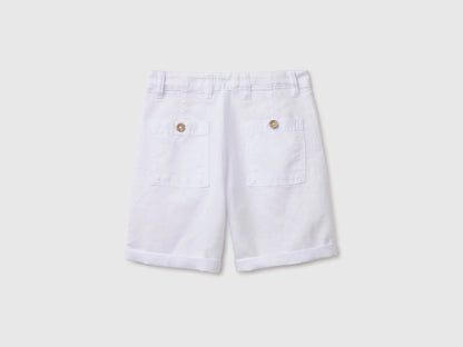 Benetton White Boys Linen Blend Shorts SKU: 43WBC904I_101 Image 02