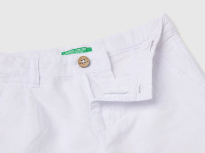 Benetton White Boys Linen Blend Shorts SKU: 43WBC904I_101 Image 03