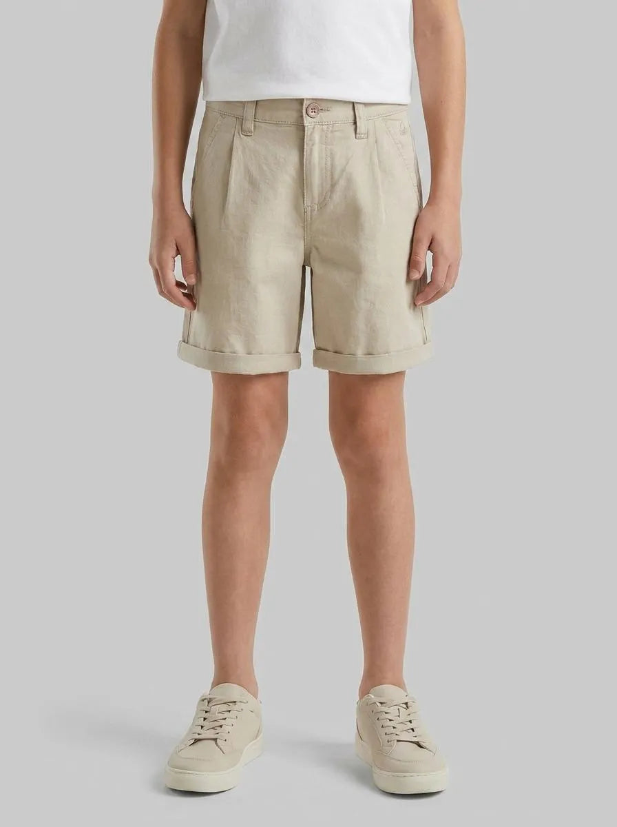 Benetton Beige Boys Linen Blend Shorts SKU: 43WBC904I_152 Image 00
