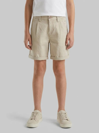 Benetton Beige Boys Linen Blend Shorts SKU: 43WBC904I_152 Image 00
