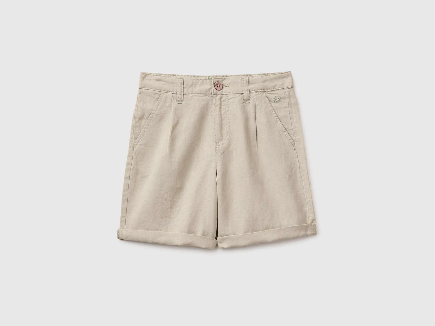 Benetton Beige Boys Linen Blend Shorts SKU: 43WBC904I_152 Image 01