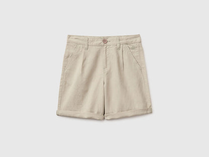 Benetton Beige Boys Linen Blend Shorts SKU: 43WBC904I_152 Image 01