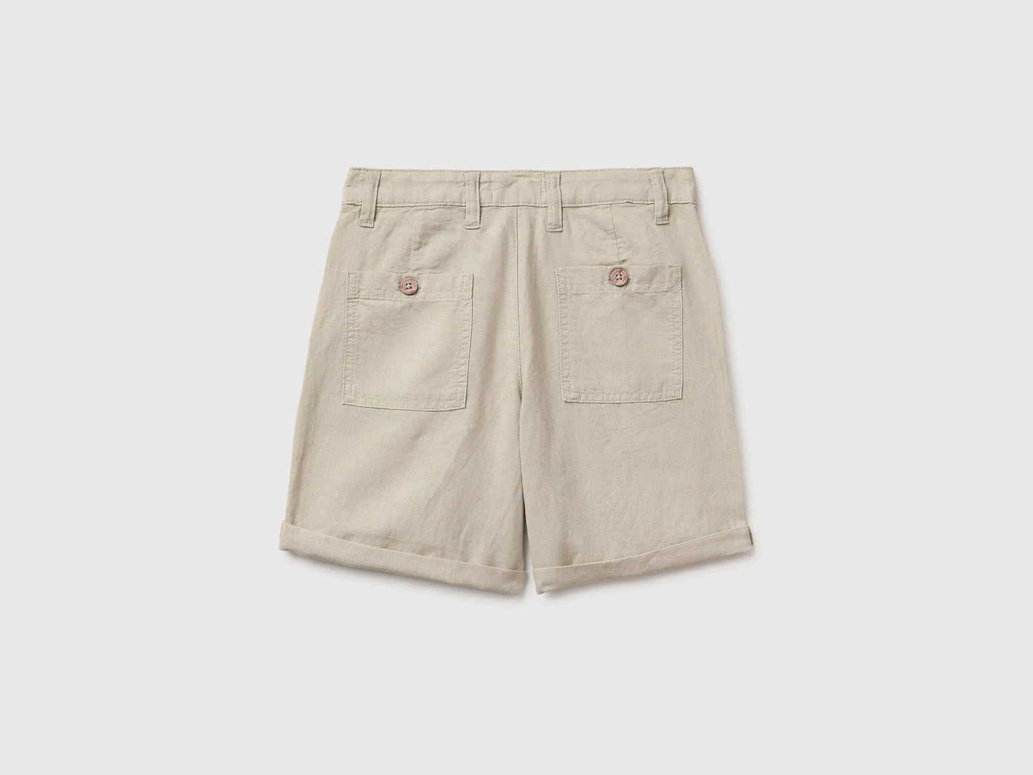 Benetton Beige Boys Linen Blend Shorts SKU: 43WBC904I_152 Image 02