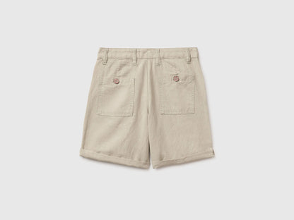 Benetton Beige Boys Linen Blend Shorts SKU: 43WBC904I_152 Image 02