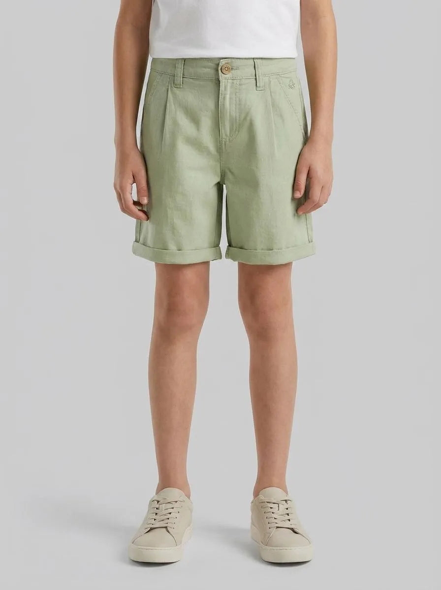 Benetton Light Green Boys Linen Blend Shorts SKU: 43WBC904I_218 Image 00