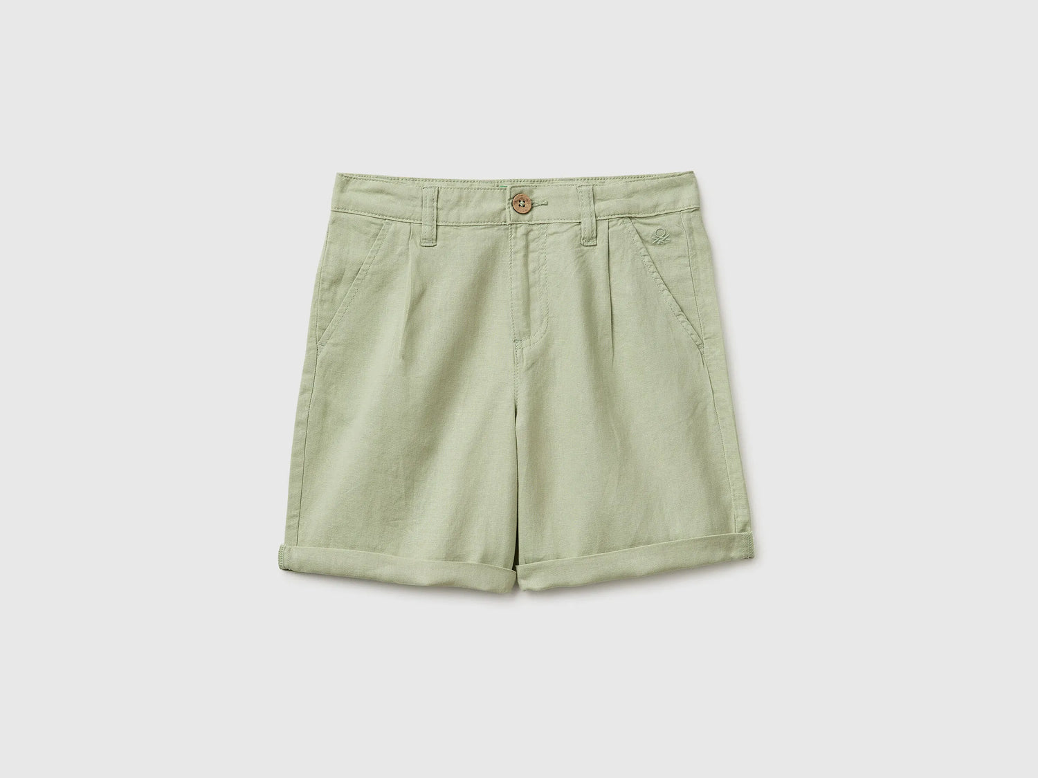 Benetton Light Green Boys Linen Blend Shorts SKU: 43WBC904I_218 Image 01