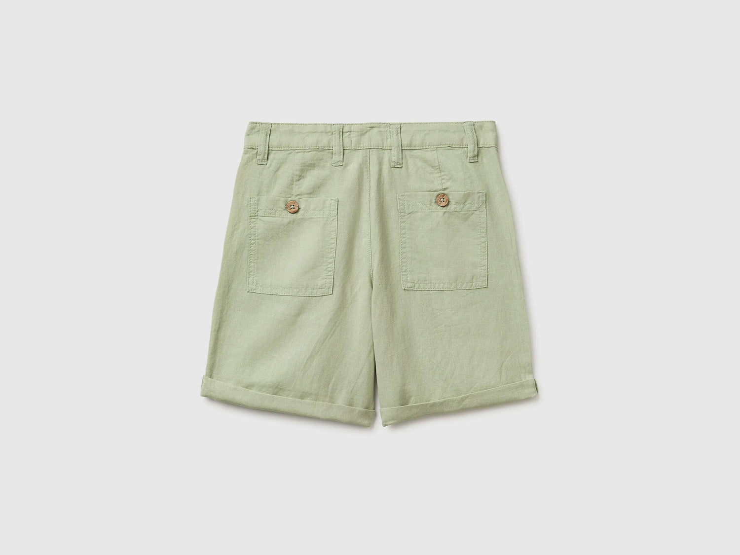 Benetton Light Green Boys Linen Blend Shorts SKU: 43WBC904I_218 Image 02