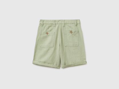 Benetton Light Green Boys Linen Blend Shorts SKU: 43WBC904I_218 Image 02