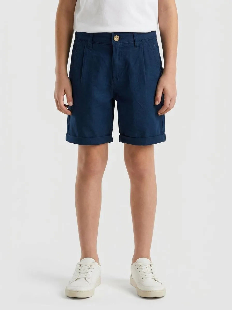 Benetton Dark Blue Boys Linen Blend Shorts SKU: 43WBC904I_37T Image 00