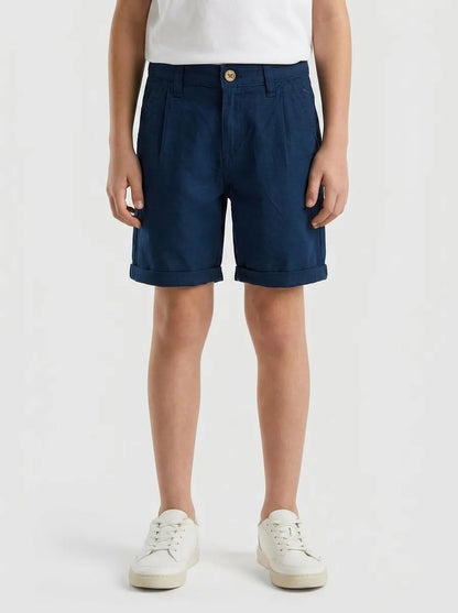 Benetton Dark Blue Boys Linen Blend Shorts SKU: 43WBC904I_37T Image 00