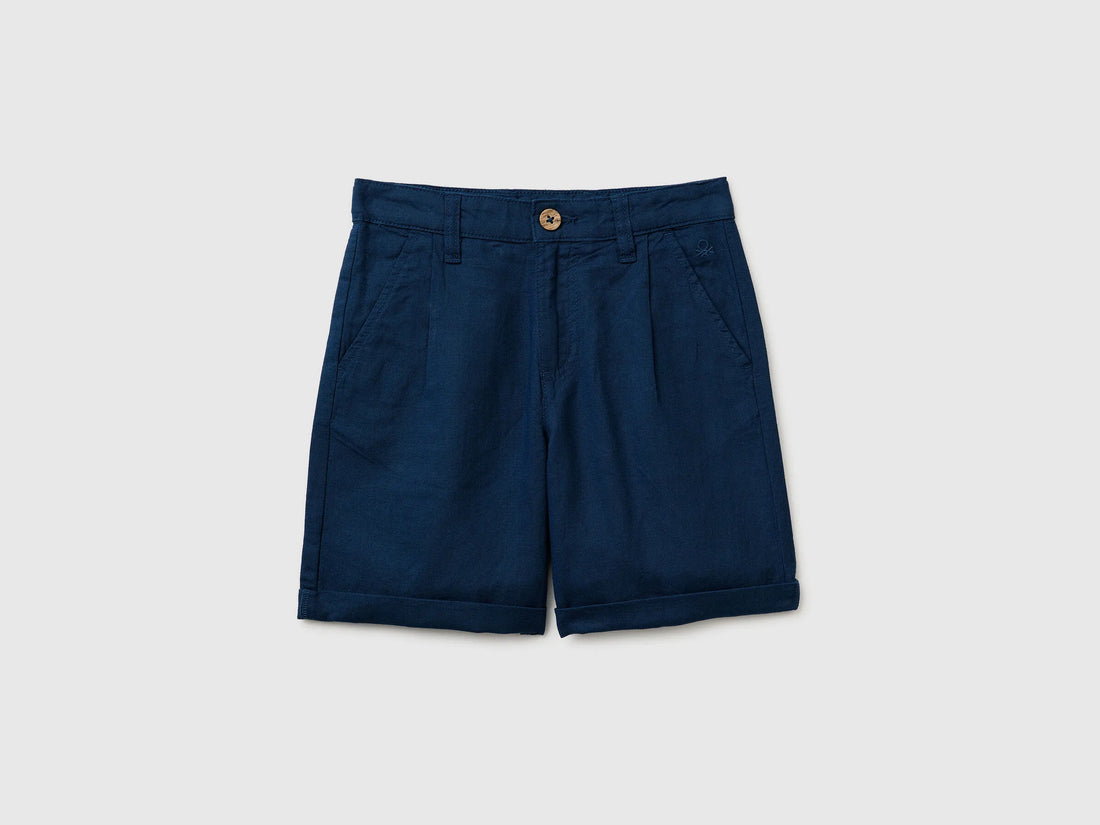 Benetton Dark Blue Boys Linen Blend Shorts SKU: 43WBC904I_37T Image 01